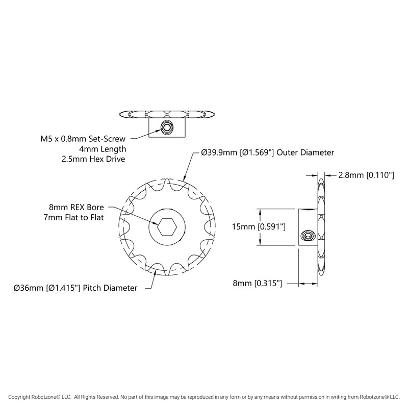 3307 Series 8mm Pitch Steel SetScrew Sprocket (8mm REX™ Bore, 14 Tooth