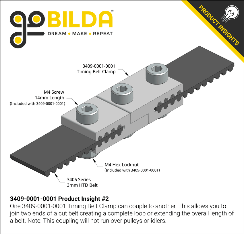3mm HTD Pitch Timing Belt Clamp (11) 2 Pack goBILDA