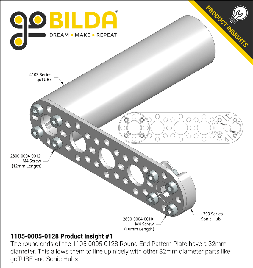 1105 Series Round-End Pattern Plate (5 Hole, 128mm Length) - goBILDA