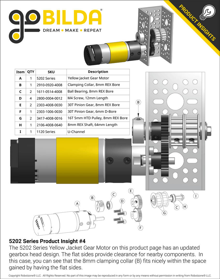 5202 Series Yellow Jacket Planetary Gear Motor (19.2:1 Ratio, 24mm ...