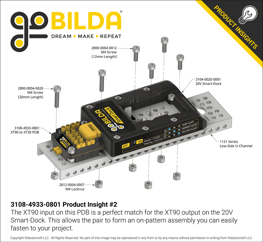 XT30 Power Distribution Board (XT90 Input, 8 x XT30 Outputs) - goBILDA