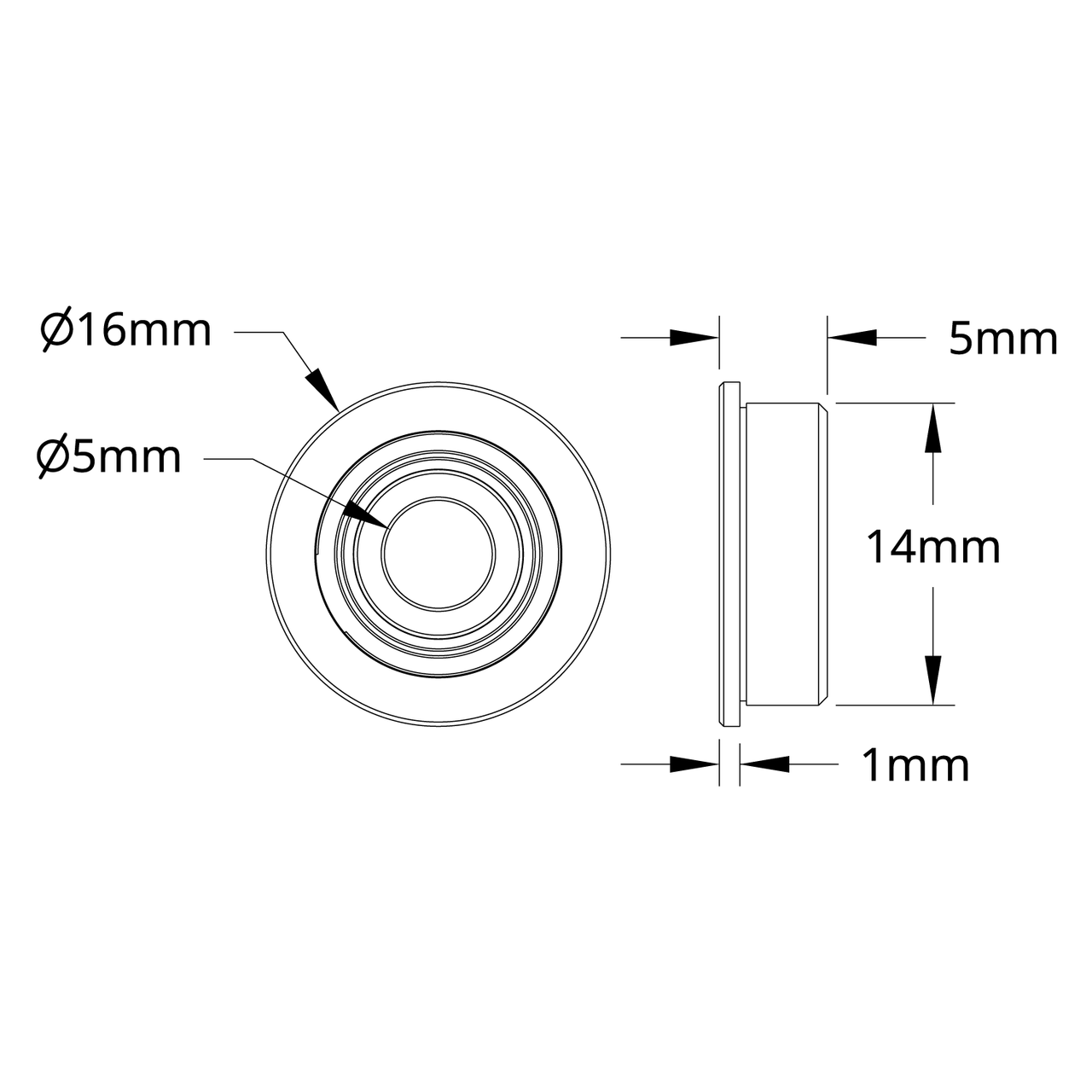 5mm ID Flanged Ball Bearing (14mm OD, 5mm Thickness) - 2 Pack - goBILDA
