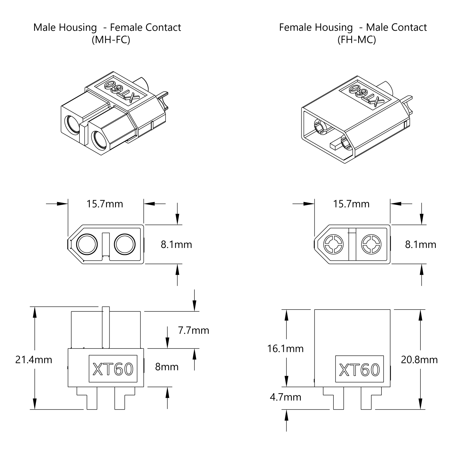 XT60 Connector Pack (MH-FC x 5, FH-MC x 5)