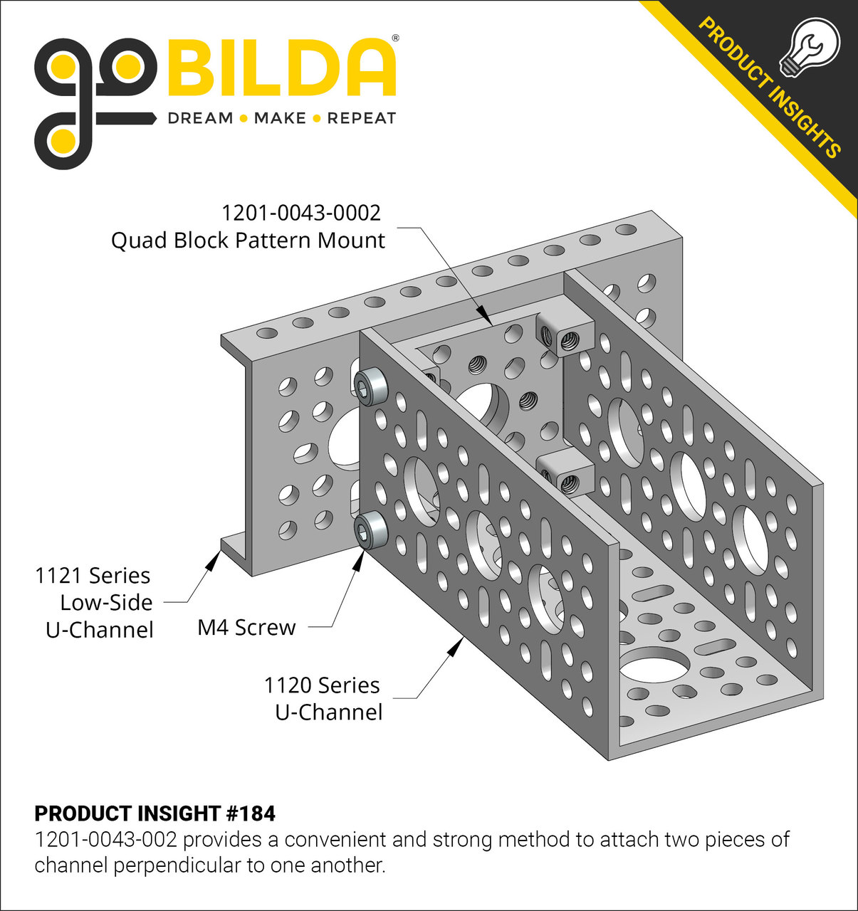 1120 Series U-Channel (6 Hole, 168mm Length) - goBILDA