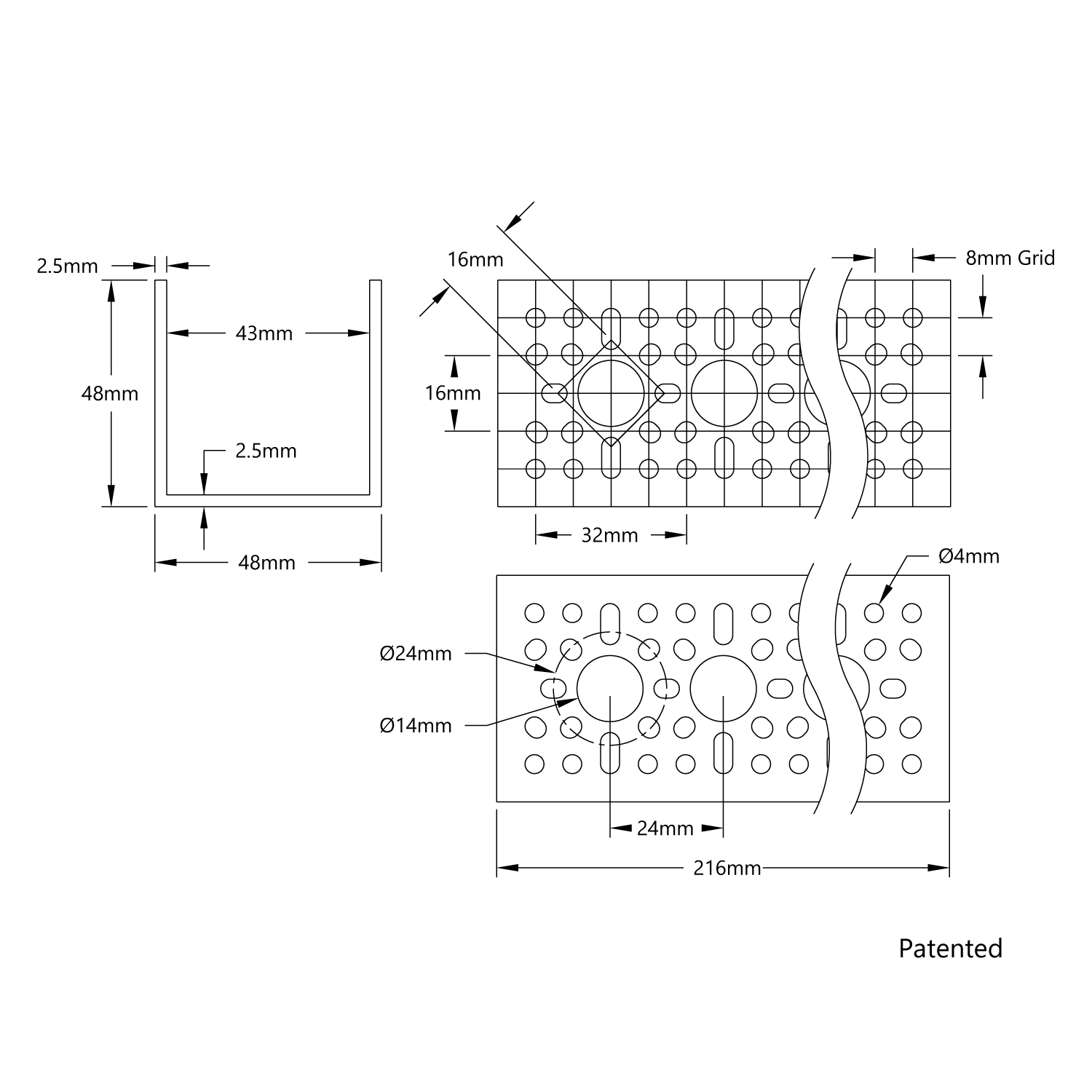 1120 Series U-Channel (8 Hole, 216mm Length) - goBILDA