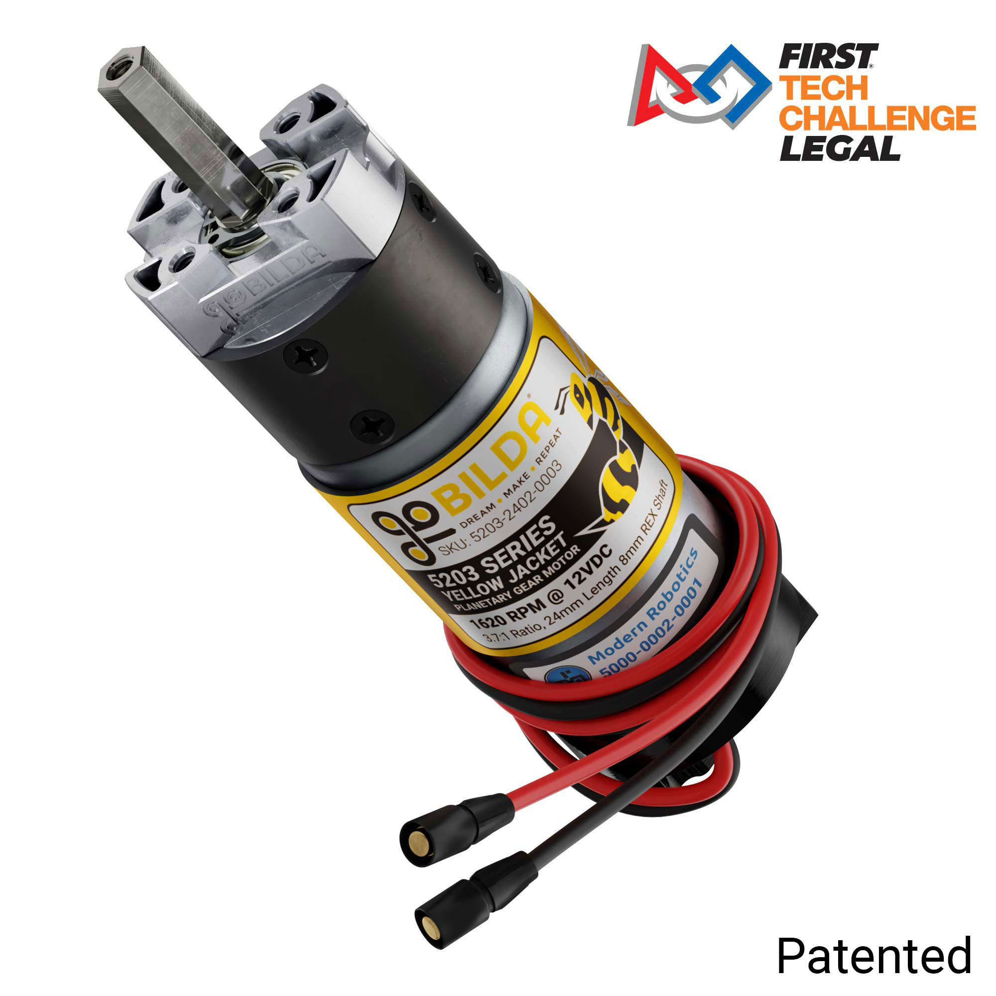 5203 Series Yellow Jacket Planetary Gear Motor (3.7:1 Ratio, 24mm Length  8mm REX™ Shaft, 1620 RPM, 3.3 - 5V Encoder)