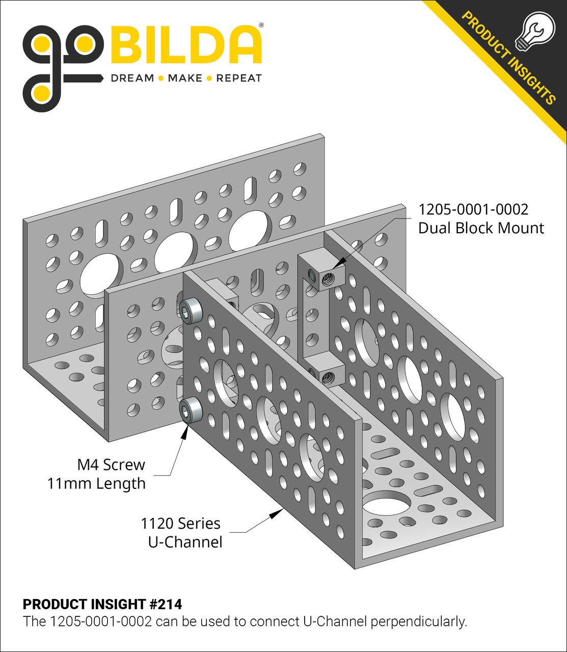 1205 Series Dual Block Mount (1-2) - 2 Pack - goBILDA