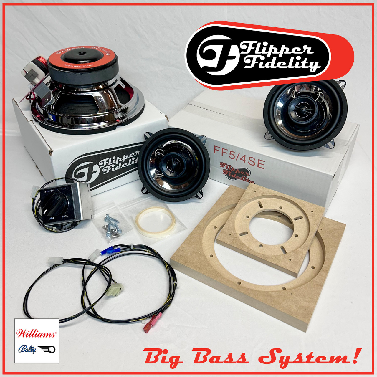 Williams/Bally Complete Speaker System for WPC93/DCS Machines 8" BIG BASS WOOFER!