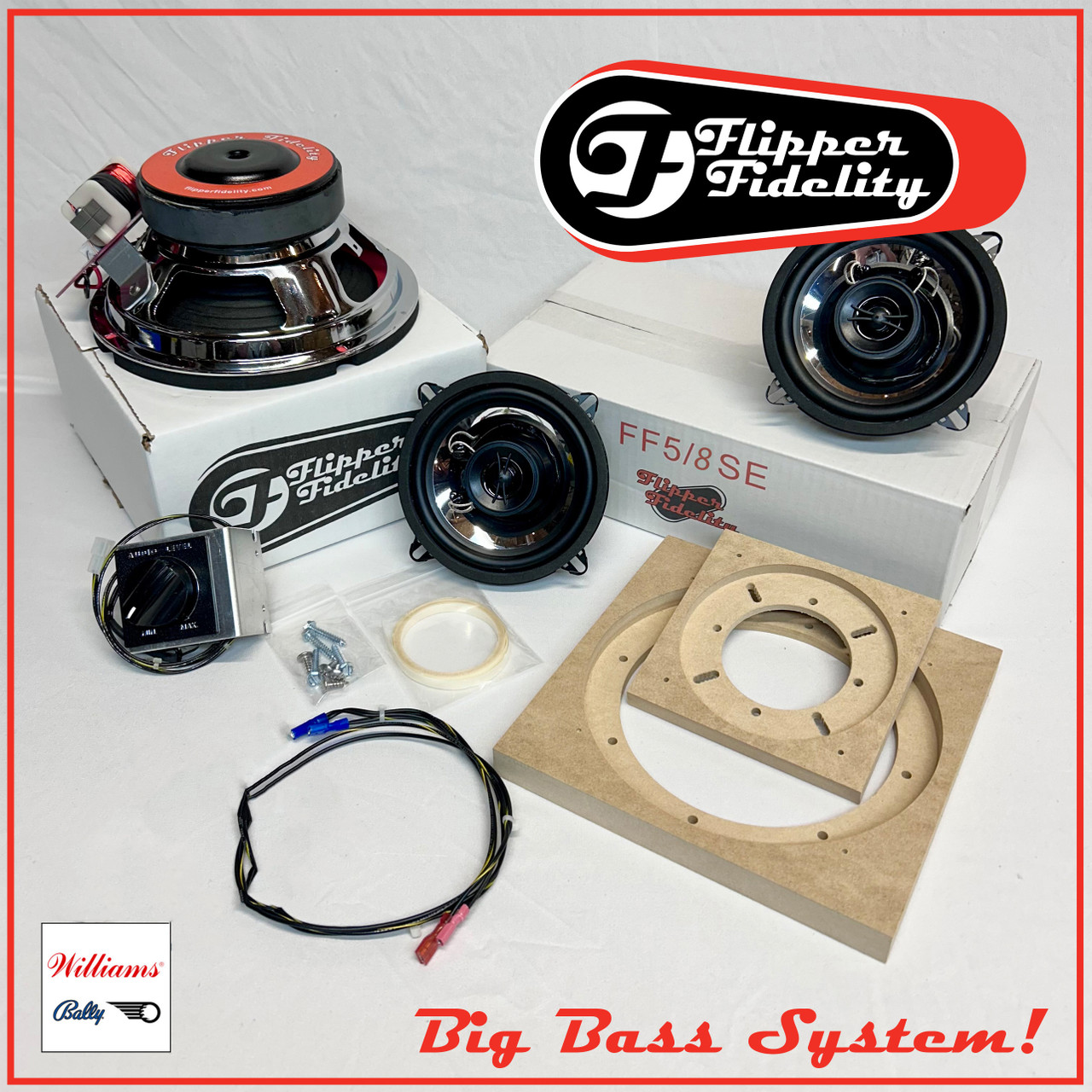 Williams/Bally System 11B/C Complete Speaker System for Top Mounted Speakers with Wood Panel 8" BIG BASS WOOFER