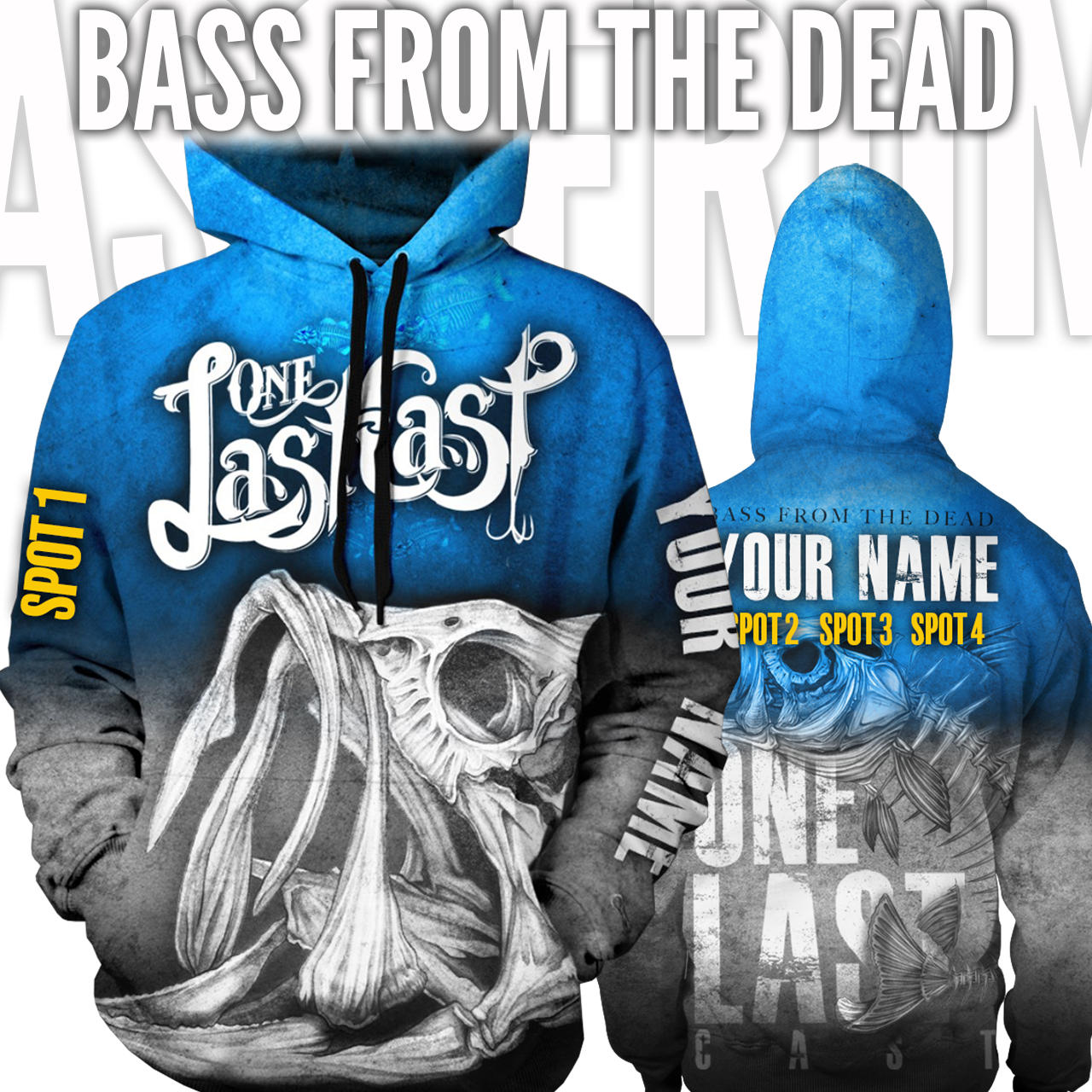 Bass From The Dead Men's Fishing Hoodie Largemouth - Custom - One Last Cast  Gear