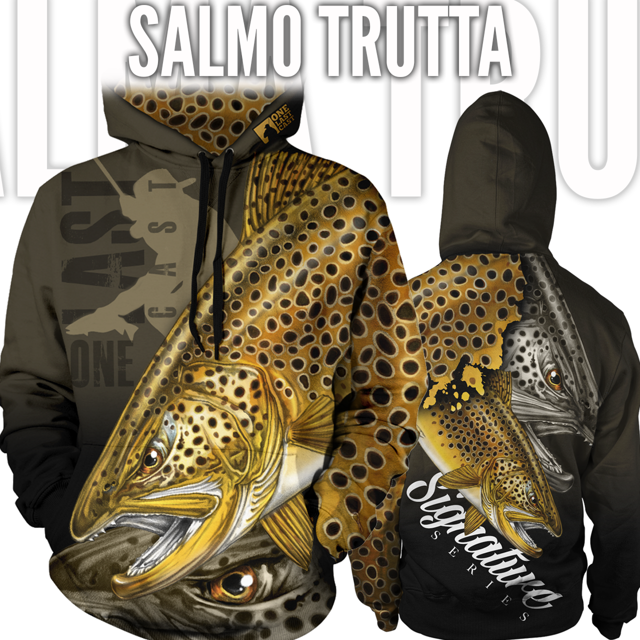 Salmo Trutta Men's Fishing Hoodie - Brown Trout - One Last Cast Gear