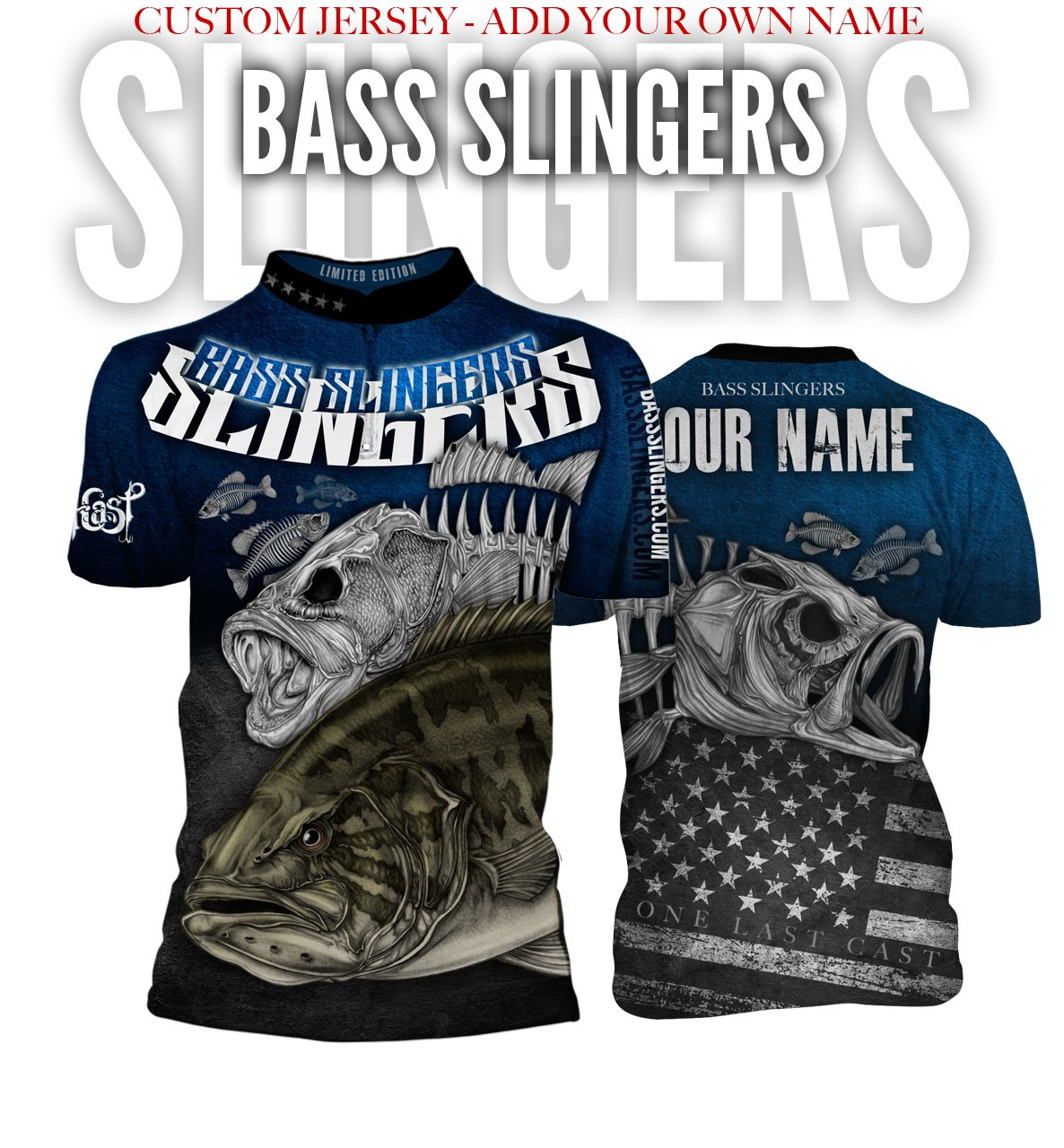 Bass Slingers Men's Short Sleeve Fishing Jersey - Custom - One