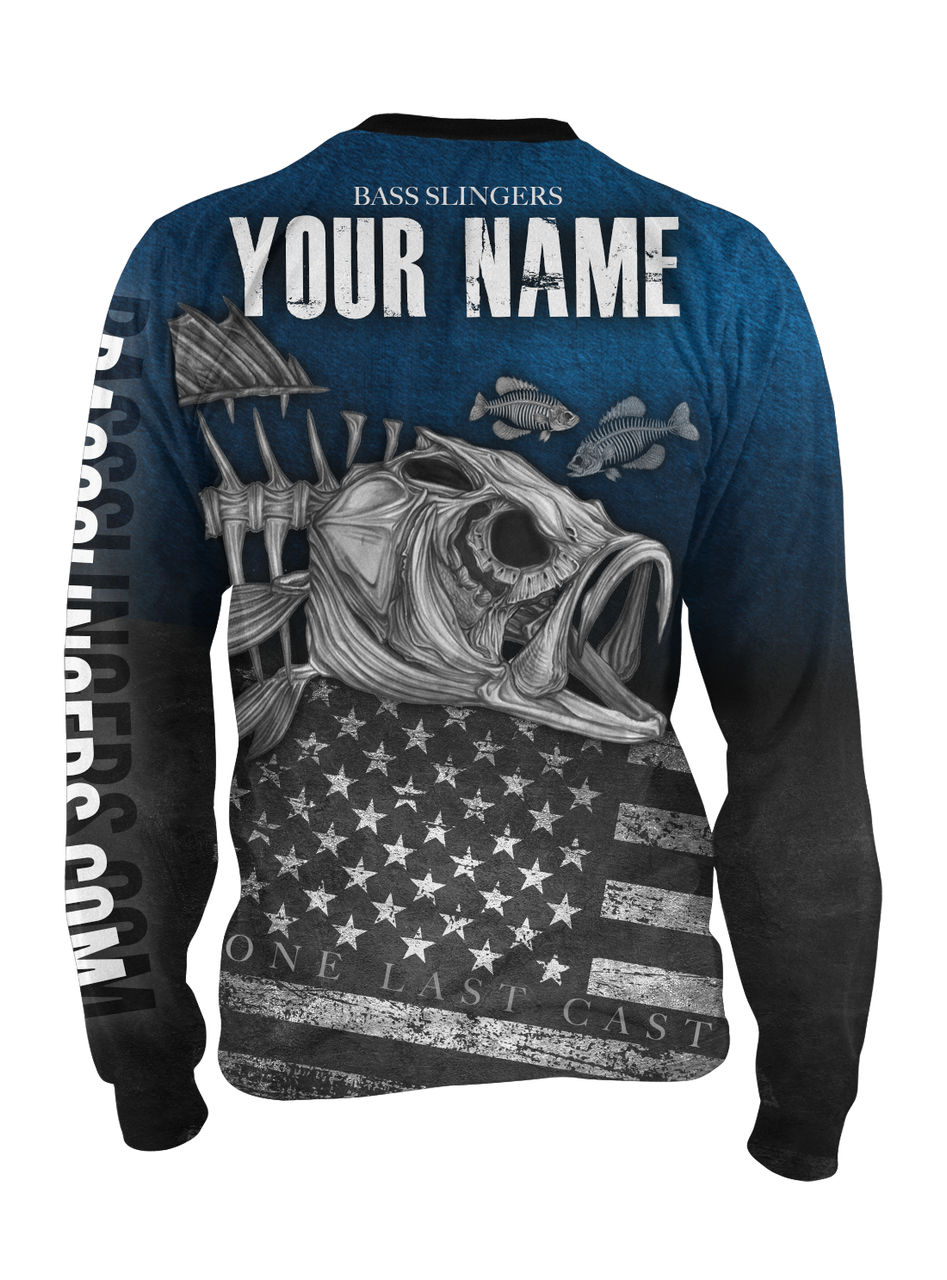 Hoodie Blue American Flag Bass Long Sleeve Performance Shirt