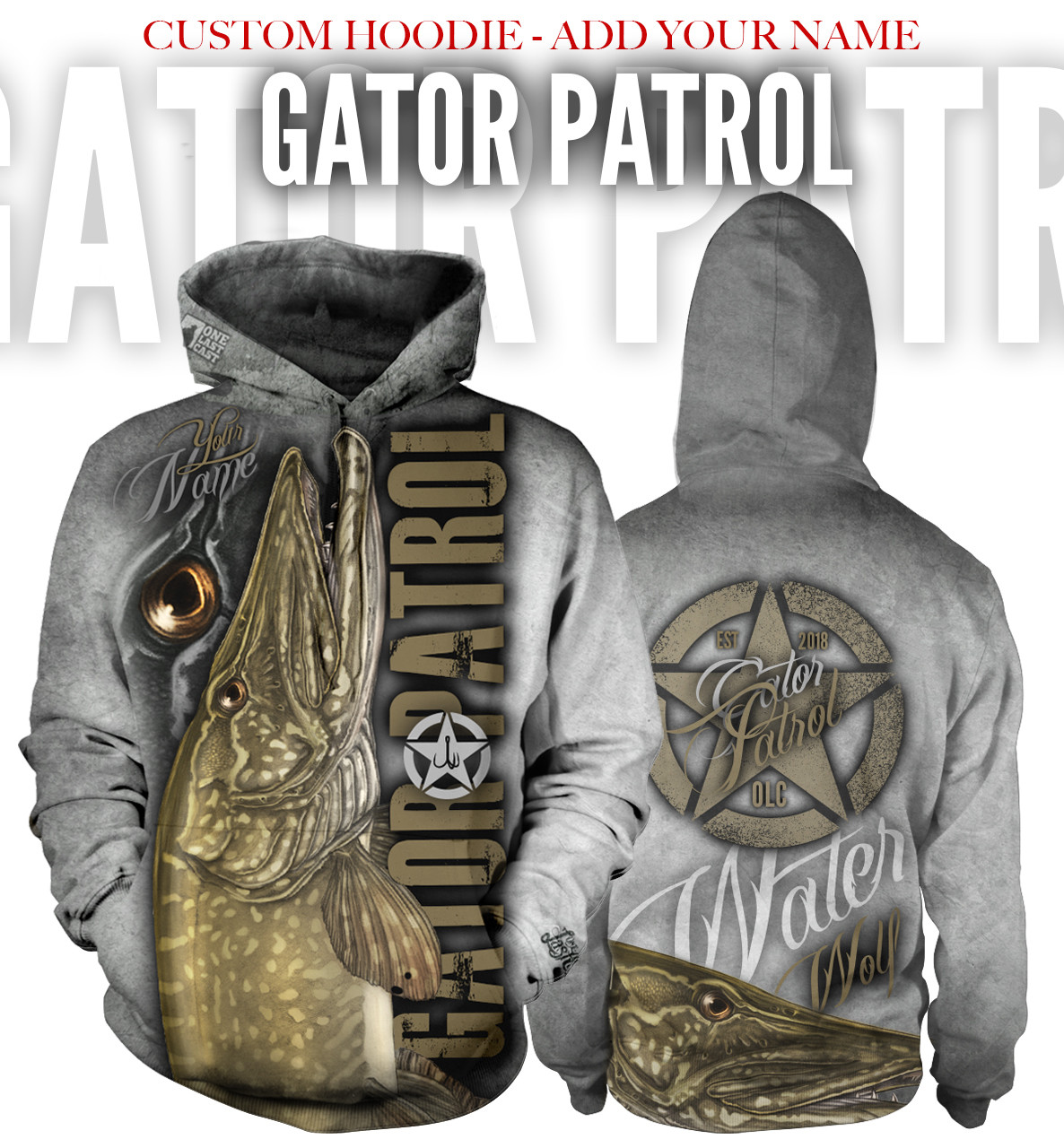 Gator Patrol Men's Fishing Hoodie - Northern Pike - Custom - One