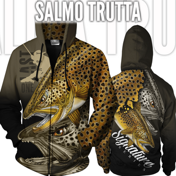 Salmo Trutta Women's Fishing Hoodie 1/4 Zip - Brown Trout - One