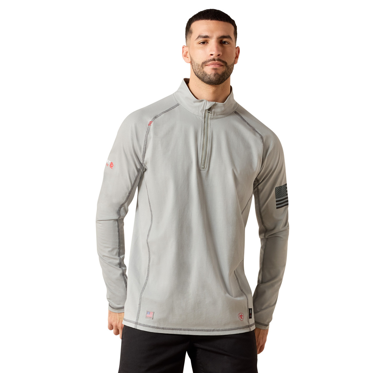 洋楽 Fros't Ariat FR Combat Stretch Patriot 1/4 Zip Work Shirt-Silver Fox