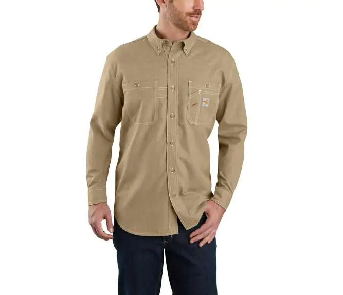 Carhartt Flame Resistant Khaki Force Lightweight Button Front Work Shirt