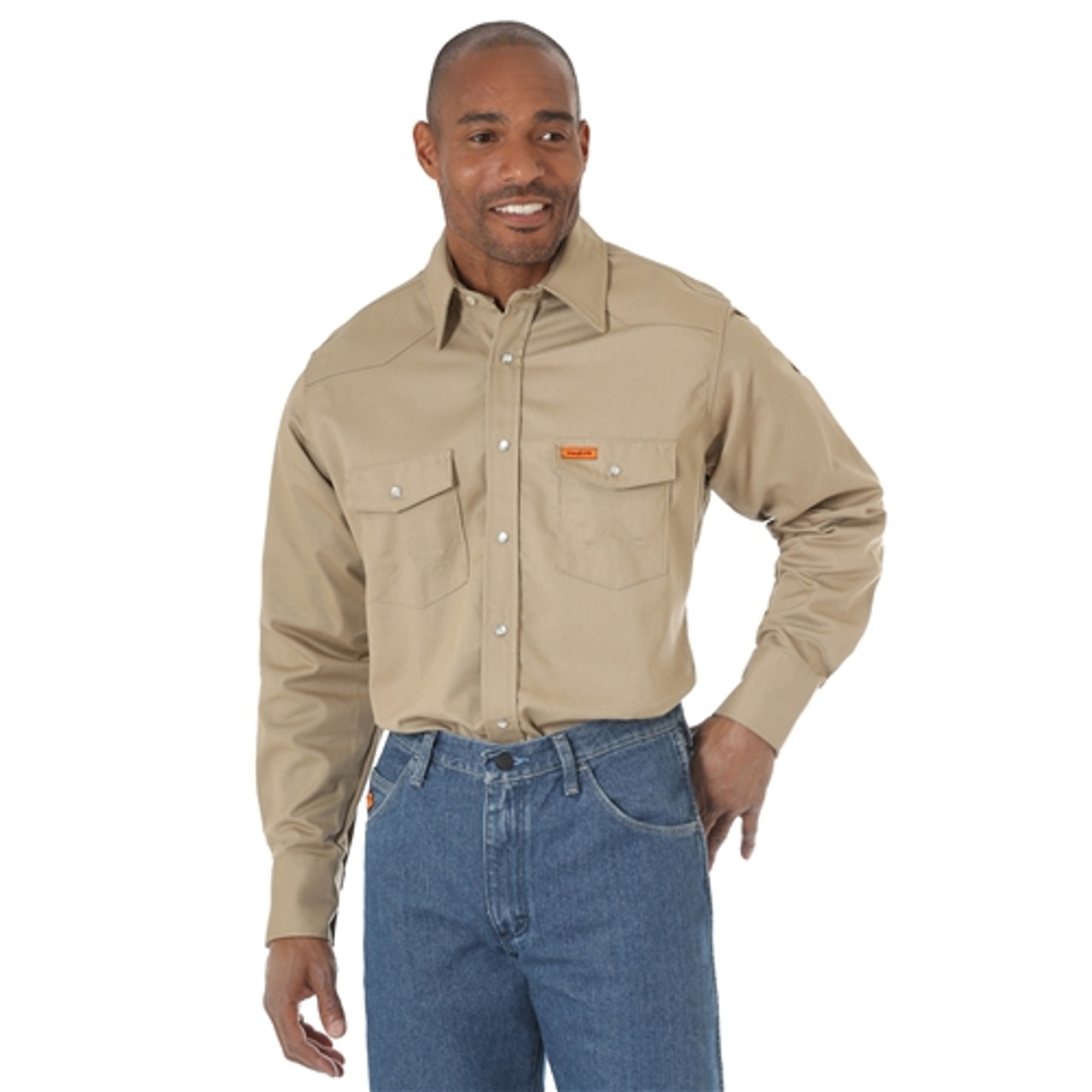 Wrangler Men's Flame Resistant Khaki Work Shirt