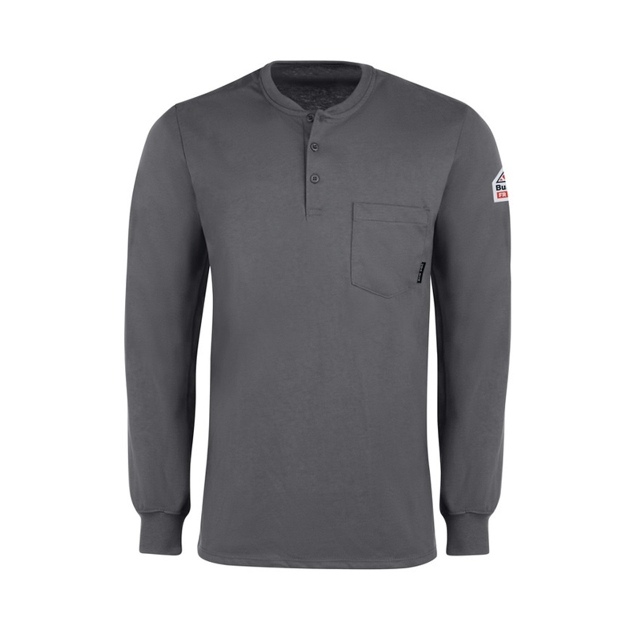 Bulwark Grey Long Sleeve Tagless Henley Shirt - Gray - Size L3Xl | FR Depot