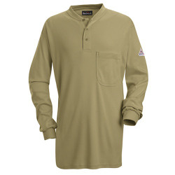 Bulwark Khaki Long Sleeve Tagless Henley Shirt