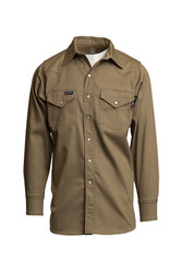 Lapco FR Western Shirt Khaki HRC 2 Arc Rated NFPA 2112 Flame Resistant Cotton Twill