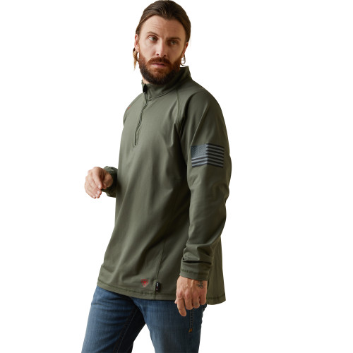 Ariat FR Combat Stretch Patriot 1/4 Zip Work Shirt-Dark Sage Ariat FR Combat Stretch Patriot 1/4 Zip Work Shirt-Dark Sage