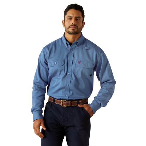 Ariat Men's FR Solid Work Shirt-MEDIUM BLUE