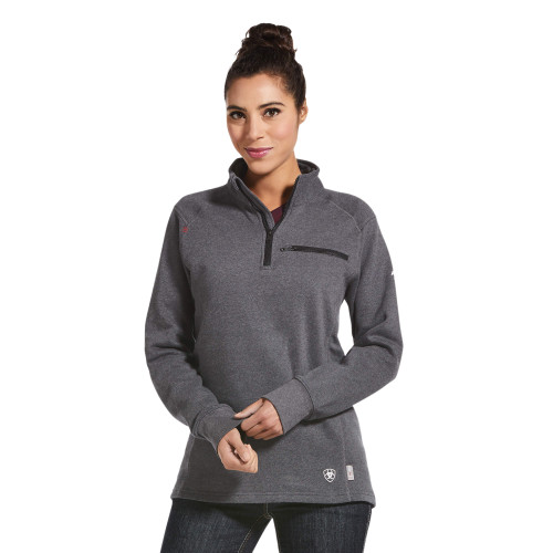 Ariat FR Womens Rev 1/4 Zip Top- Charcoal Heather