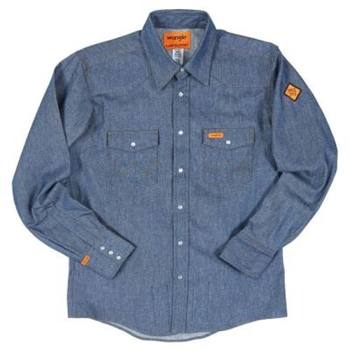 Wrangler Denim Work Shirt Men's Flame Resistant Blue