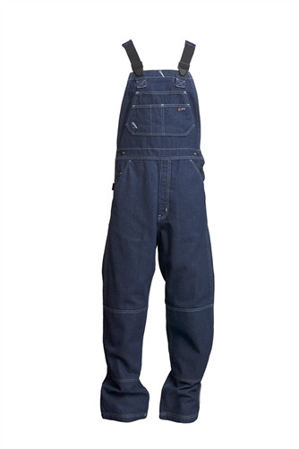 Lapco Discerning Shoppers Heavy-Duty FR Denim Bib Overalls for Arc Flash Protection in Industrial Work Environments - CAT 2 in 13oz 100% FR Cotton Denim — Front view