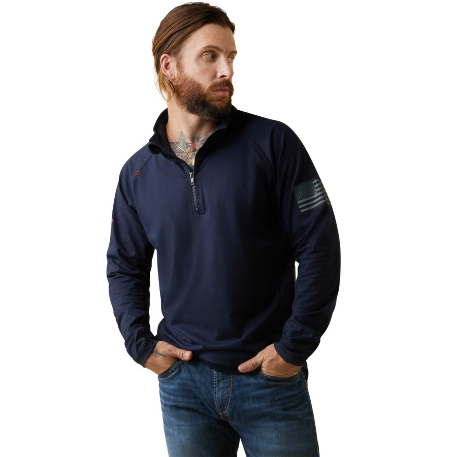 Ariat FR Combat Stretch Patriot 1/4 Zip Work Shirt-Navy
