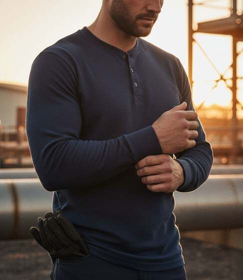 Worker in a navy FR henley