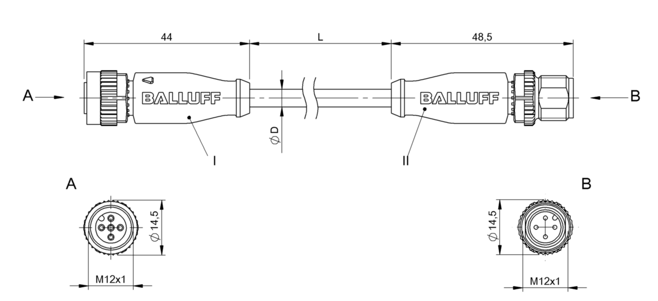 Balluff Bcc05Lu Extension Cable Bcc M415-M414-3A-304-Ex44T2-010 Double-Ended Cordset