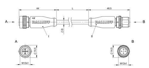 Balluff Bcc05Lu Extension Cable Bcc M415-M414-3A-304-Ex44T2-010 Double-Ended Cordset