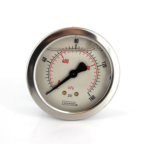 Noshok 25-911-160-Psi/Kpa Pressure Gauge 0 To 160 Psi (0 To 1100 Kpa) 2-1/2" Face Liquid-Filled 304Ss Case 1/4" Npt Center Rear Connection