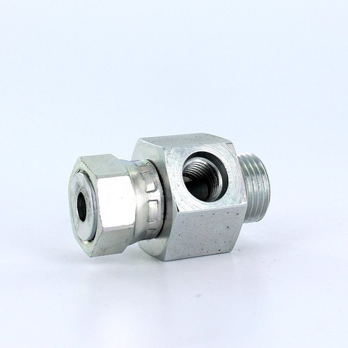 Parker 6-4 LOHL6G5TP-S #6 Male O-ring Face Seal x #4 Female O-ring Face Seal Swivel x #6 Female SAE Fitting - Gauge Port Tee | Next Day Fittings