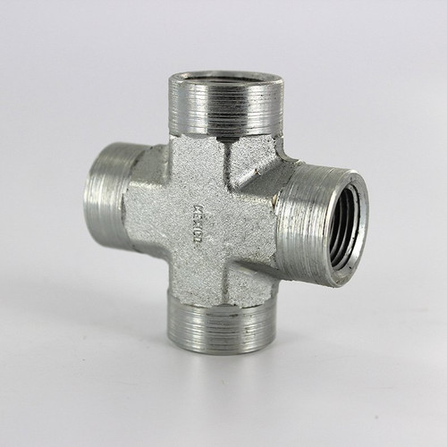 Parker 3/8 KMMOO-S Female Pipe Cross 3/8 NPT Female Steel| Next Day Fittings