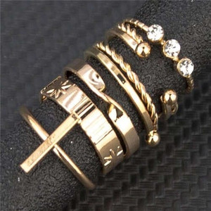 Vintage Style Wholesale Jewelry Cross and Rhinestone 6pcs Combo Women Rings Set A392-fari0867
