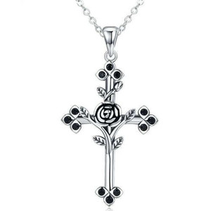 Rose Twine Unique Cross Design Baroque Style Wholesale 925 Sterling Silver Necklace A392-sine0134