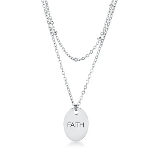 Stainless Steel Double Chain FAITH Necklace R599-N01365RV-V01