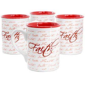 Gibson Home Inspirational Words Faith 4 Piece 16 Ounce Stoneware Mug Set in Red D970-142555.01