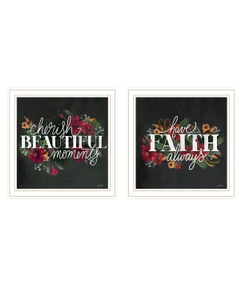 Set Of Two Cherish and Have Faith 3 White Framed Print Wall Art N270-407984
