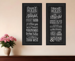 Set Of Two Family and House Rules Black Framed Print Wall Art N270-405713