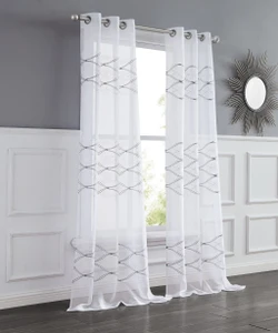 Set of Two 84"  White Wave Embroidered Window Panels N270-473370