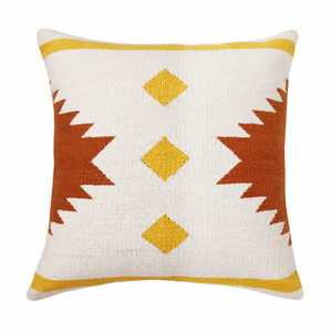 20" X 20" White Yellow And Red Orange 100% Cotton Geometric Zippered Pillow N270-516658