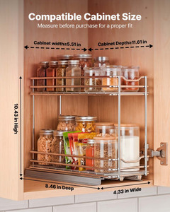 Pull Out Spice Rack Organizer for Cabinet, 2 Tier Slide Out Spice Rack Organizer, Heavy Duty Metal  E415-DLJL10YC2CDGLXWR9001V0