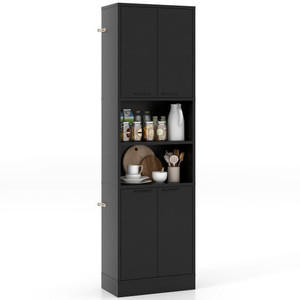 75 Inch Kitchen Pantry Cabinet Tall Cupboard with Doors and Shelves-Black - Color: Black D681-JV11680DK+