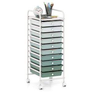 10 Drawer Rolling Storage Cart Organizer with 4 Universal Casters-Green - Color: Green D681-HW52045QR