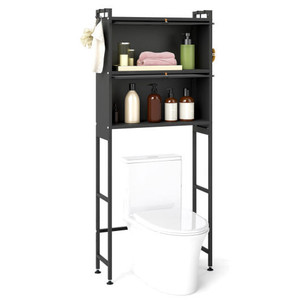 Over-the-toilet Cabinet Bathroom Organizer with 2 Flip-up Cabinets-Black - Color: Black D681-BA8510BK