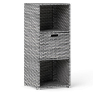 Outdoor Storage Cabinet Patio Wicker Organizer with Drawer-Gray - Color: Gray D681-HW75332GR